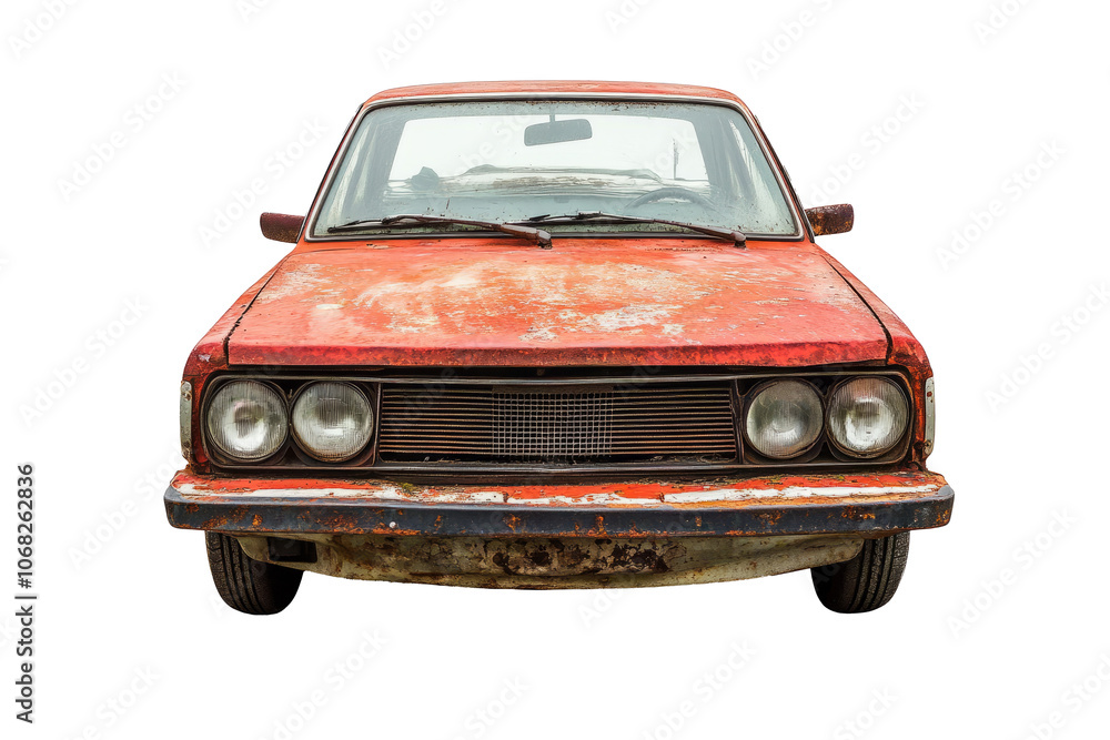 Wrecked car with damaged front end isolated on a white background. Wrecked car with damaged front end isolated on a white background.