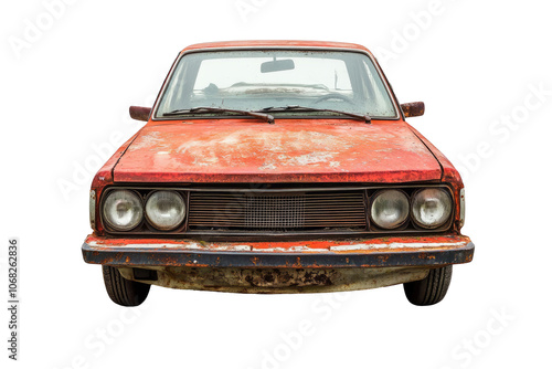 Wrecked car with damaged front end isolated on a white background. 