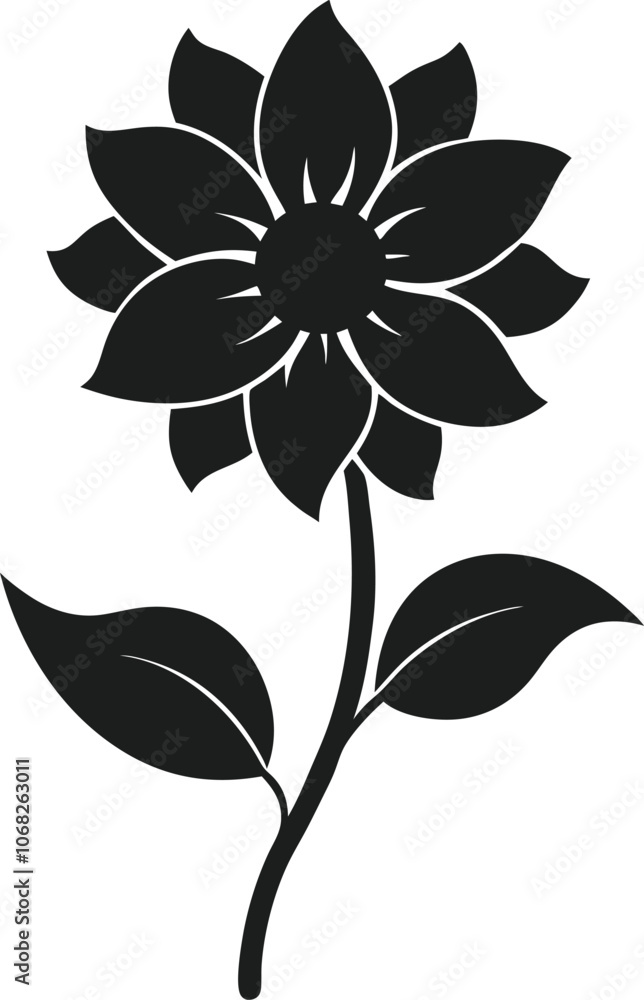 Sunflower Silhouette Vector Illustration with Leaves Sunflower Silhouette Vector Illustration with Leaves