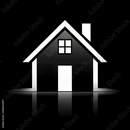 A minimalist home silhouette set against a black background