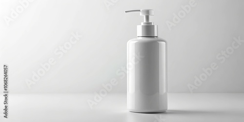 Elegant Plastic White Bottle with Pump Dropper for Medicine and Cosmetics Cream Gel Skin Care Liquid Soap Shampoo Lotion Packaging Mockup Isolated on Crisp White Background