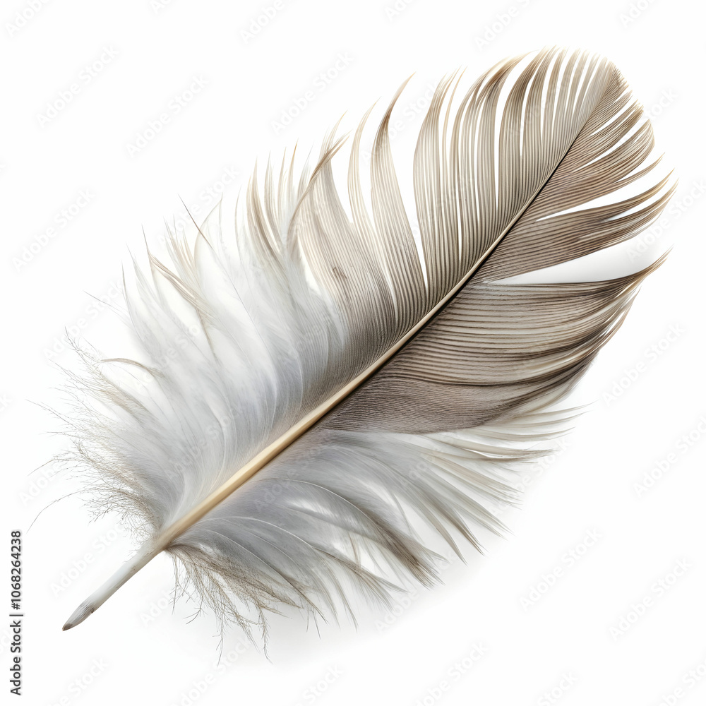 A delicate feather resting on a white background, A delicate feather resting on a white background,