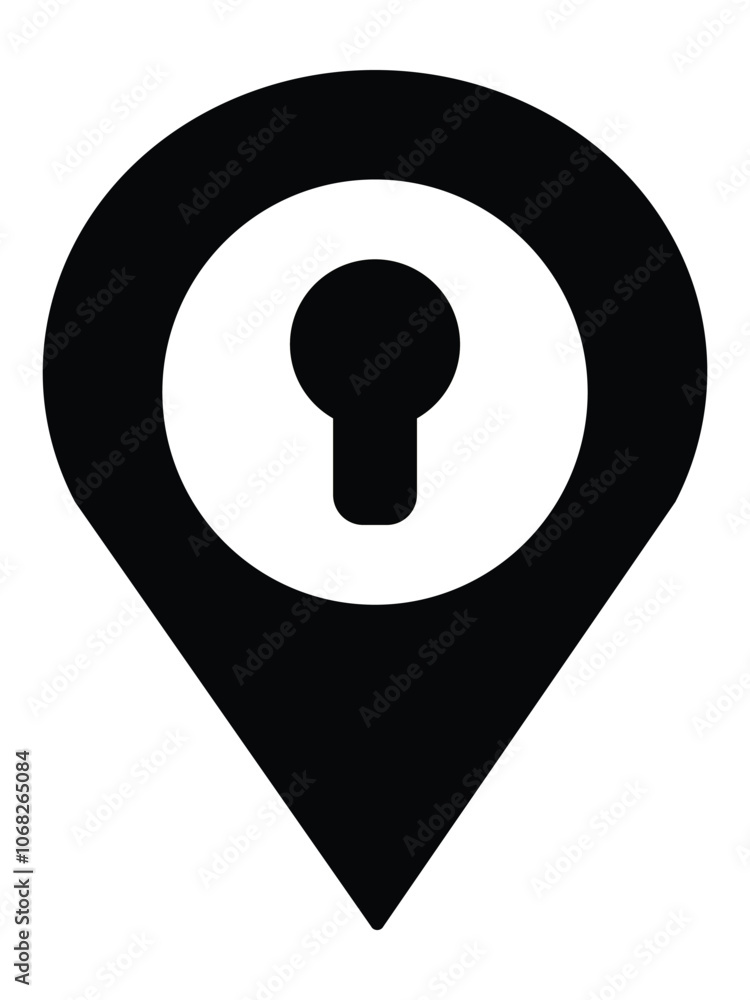 Keyhole icon. Silhouette of keyhole icon with location symbol. Keyhole icon isolated on white background. Door, lock, key flat simple stylish symbol. Vector illustration. EPS 10 Keyhole icon. Silhouette of keyhole icon with location symbol. Keyhole icon isolated on white background. Door, lock, key flat simple stylish symbol. Vector illustration. EPS 10