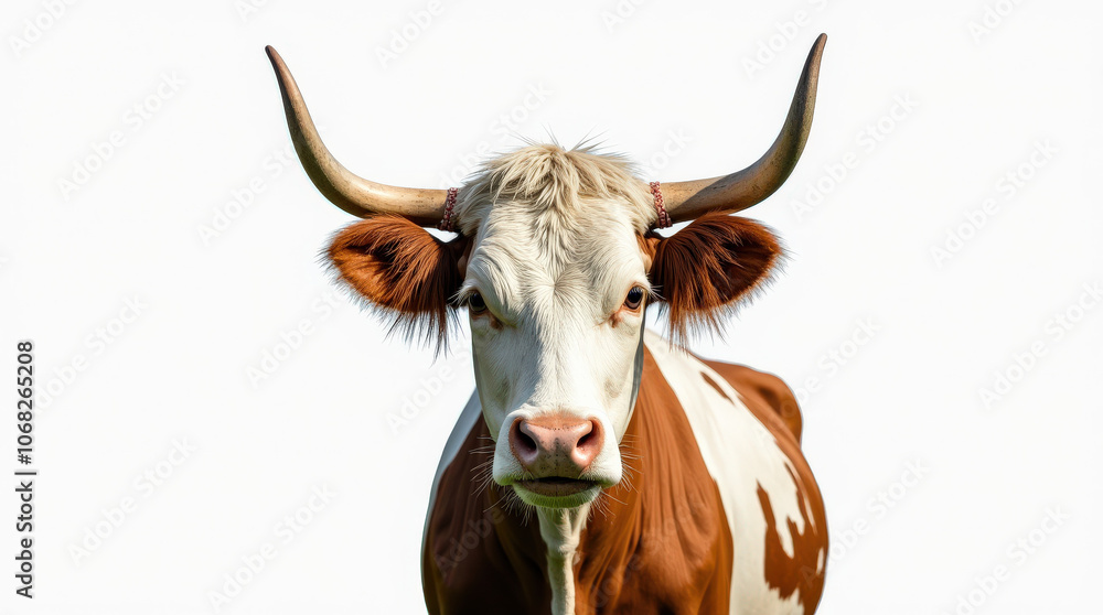 Cow Portrait on White Background - High-Quality Stock Image for Dairy and Livestock Themes