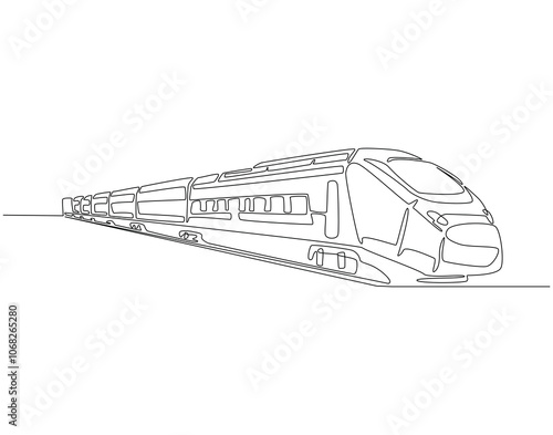 Continuous one line drawing of modern train. One line drawing illustration of modern speed passenger commuter train. Transportation, railway, fast vehicle concept single line. Editable outline