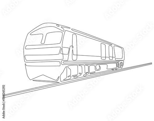 Continuous one line drawing of modern train. One line drawing illustration of modern speed passenger commuter train. Transportation, railway, fast vehicle concept single line. Editable outline