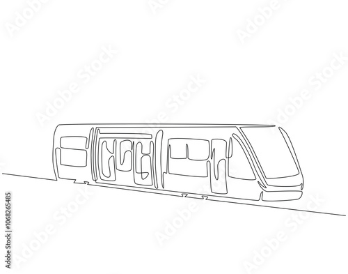 Continuous one line drawing of modern train. One line drawing illustration of modern speed passenger commuter train. Transportation, railway, fast vehicle concept single line. Editable outline