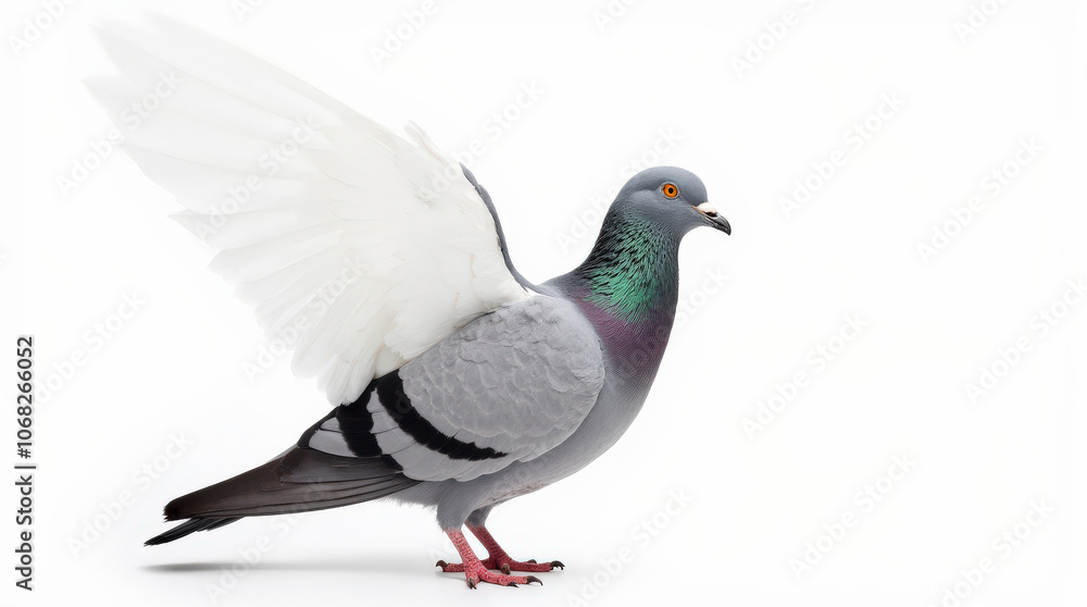 Obraz premium Pigeon Portrait on White Background - High-Quality Stock Image of City and Racing Pigeons