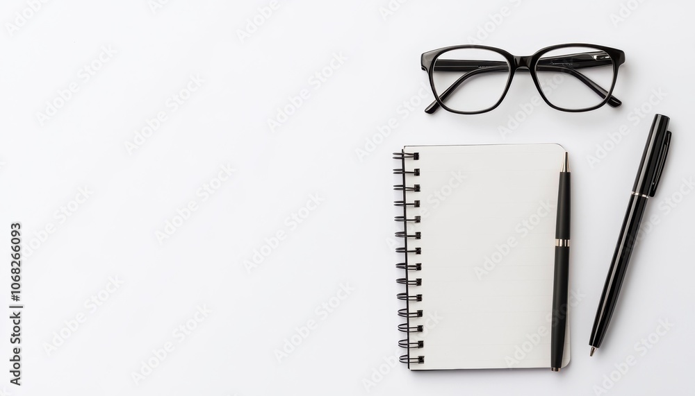 a set of office supplies including pen, notepad, and glasses, essential business tools, isolated on white background a set of office supplies including pen, notepad, and glasses, essential business tools, isolated on white background