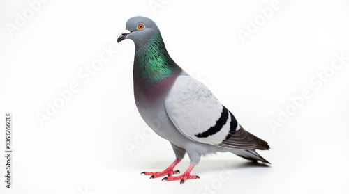 Pigeon Portrait on White Background - High-Quality Stock Image of City and Racing Pigeons