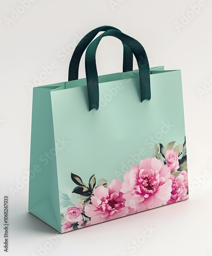 Elegant Floral Shopping Bag with Pink and Green Design