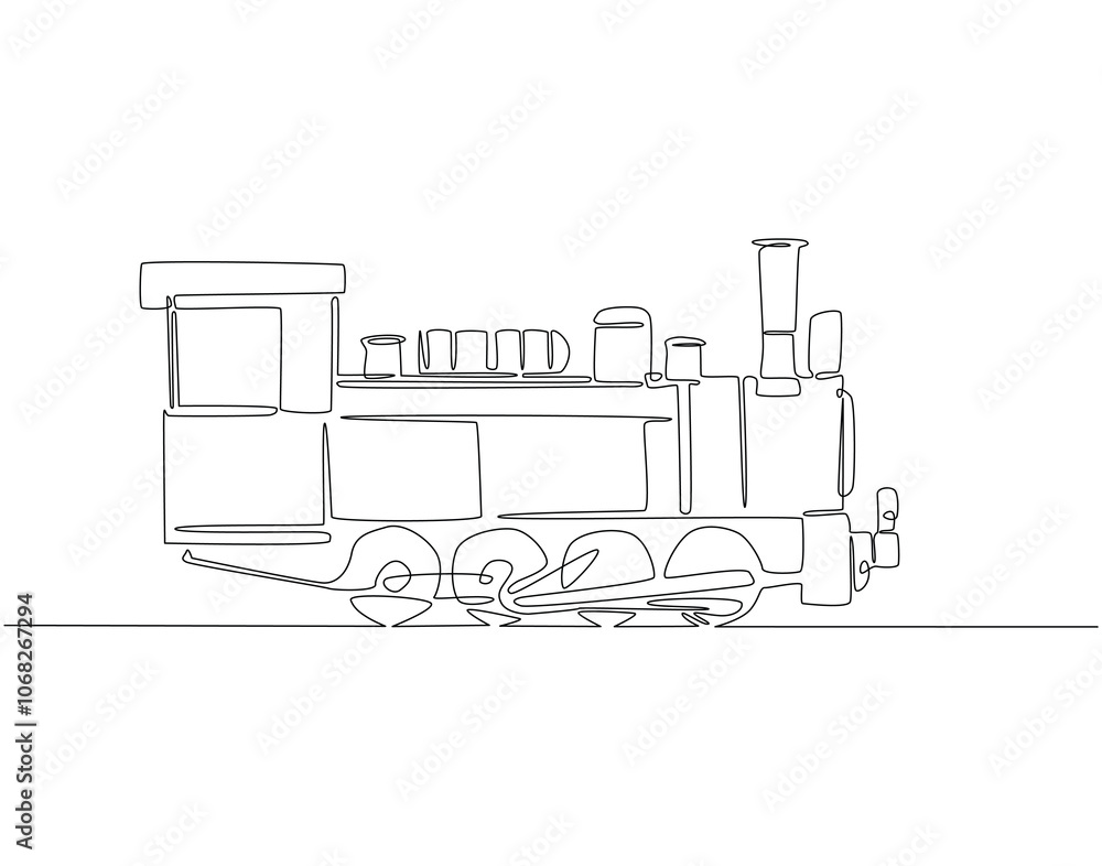 Continuous one line drawing of steam train. One line drawing illustration of old locomotive vehicle. Smoke transportation, historical vehicle concept line art. Editable outline Continuous one line drawing of steam train. One line drawing illustration of old locomotive vehicle. Smoke transportation, historical vehicle concept line art. Editable outline