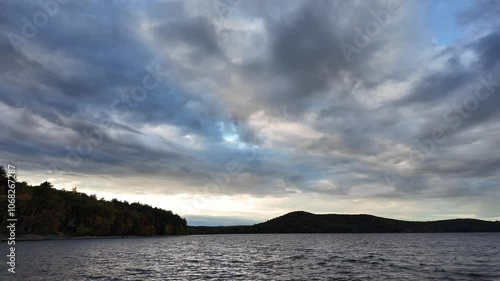 Tilting shot over the sky and Quabbin Reservoir near Belchertown, Massachusetts. photo