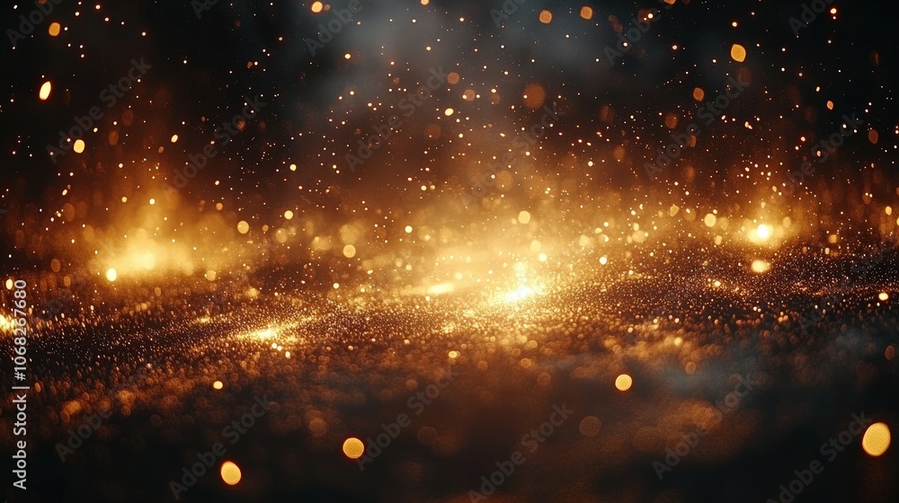 Obraz premium Glittering Gold Particles in Dark Background