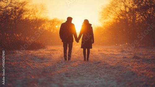 Romantic Sunset Walk with Couple in Nature