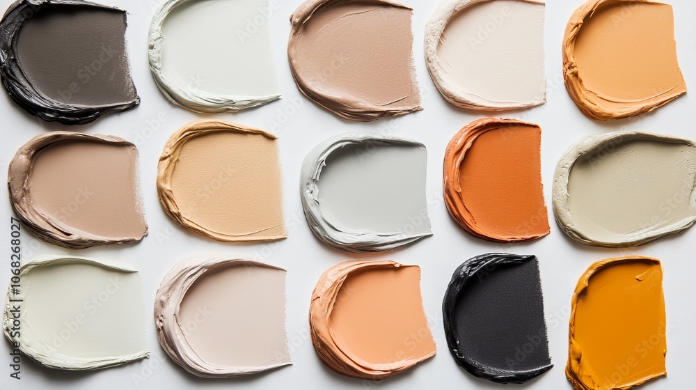 Diverse hues of cosmetic masks showcased from above Diverse hues of cosmetic masks showcased from above