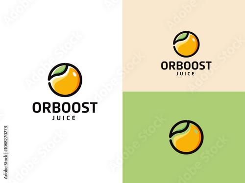 Orange Fruit logo with green leaf design vector template