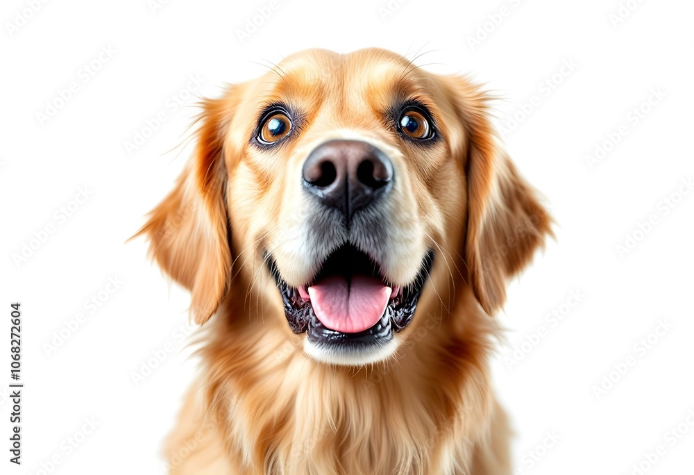 Golden Retriever with Astonished Expression and Friendly Eyes Golden Retriever with Astonished Expression and Friendly Eyes
