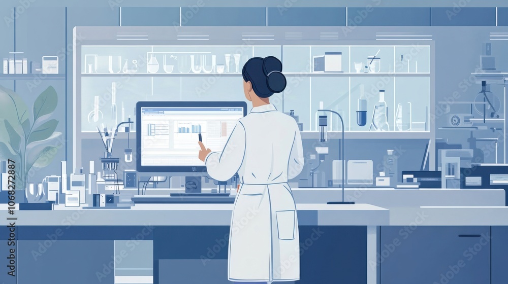 Scientist analyzing data in modern laboratory Scientist analyzing data in modern laboratory