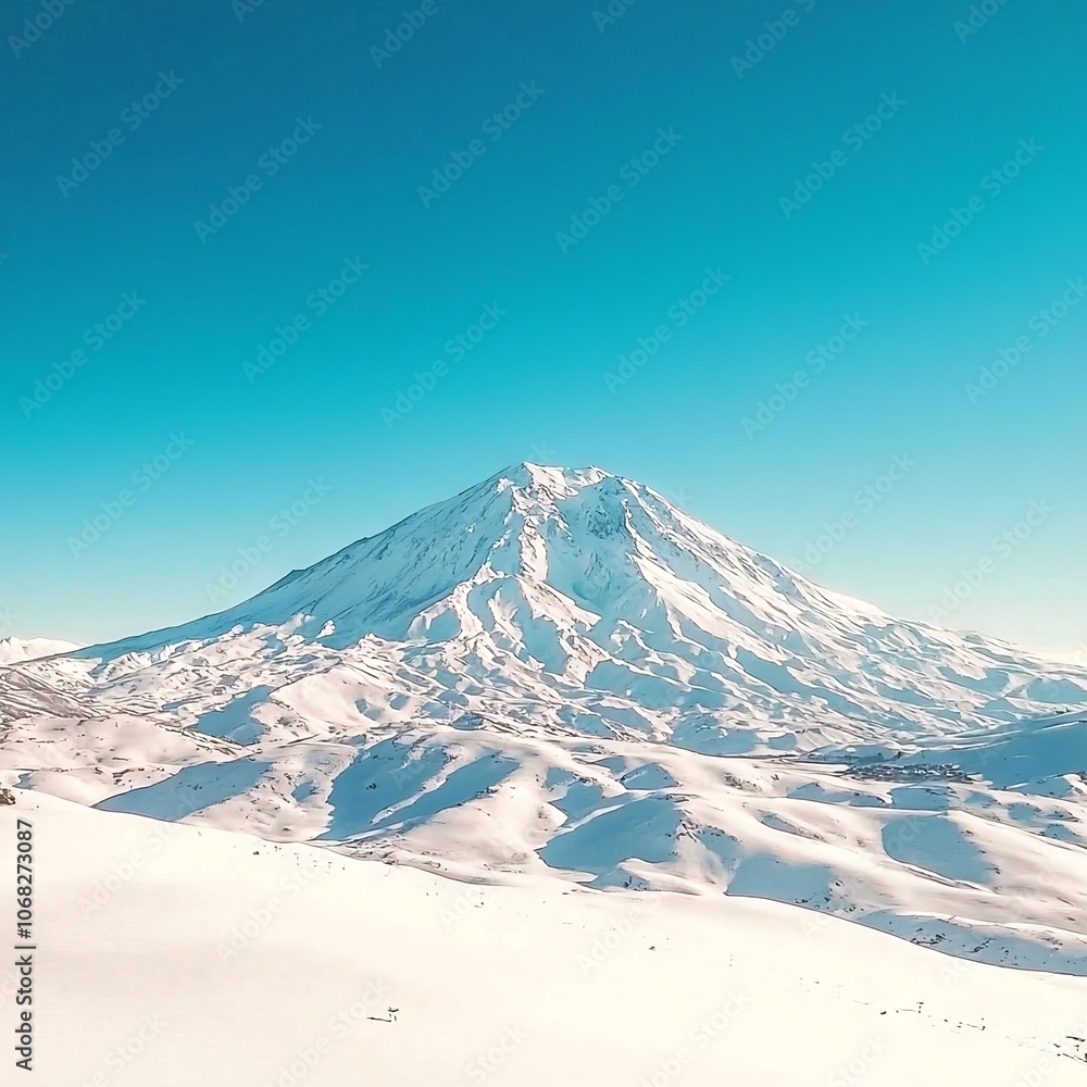 A snow-capped mountain under a clear blue sky, showcasing natural beauty. A snow-capped mountain under a clear blue sky, showcasing natural beauty.