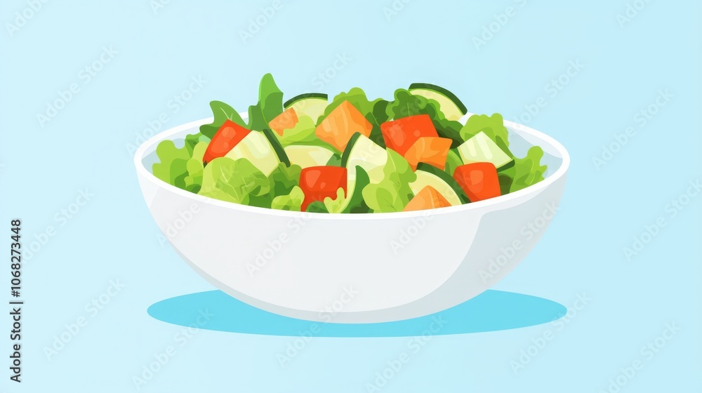 Fresh Salad Bowl with Green Lettuce Cucumber and Tomatoes Healthy Food Illustration Fresh Salad Bowl with Green Lettuce Cucumber and Tomatoes Healthy Food Illustration
