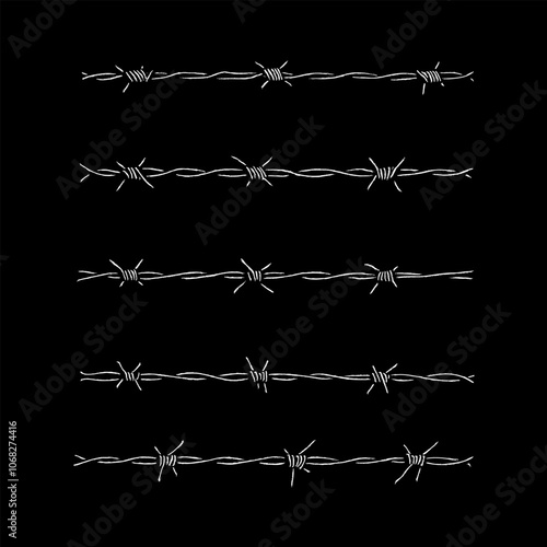 barbed wire hand drawing vector isolated on black background.