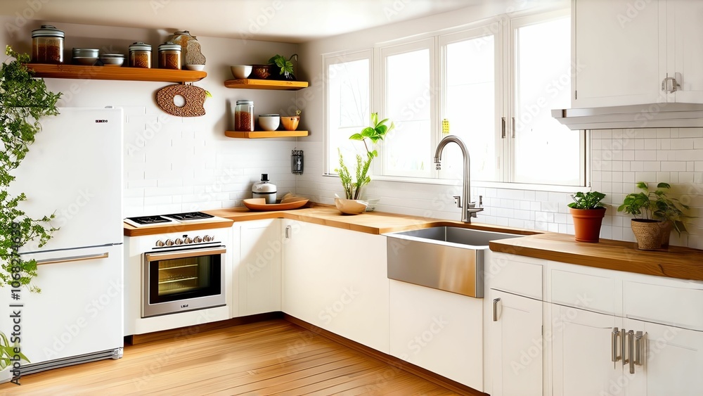 Minimalist and Functional Kitchen Design with Sleek White Cabinets and Wooden Accents Minimalist and Functional Kitchen Design with Sleek White Cabinets and Wooden Accents
