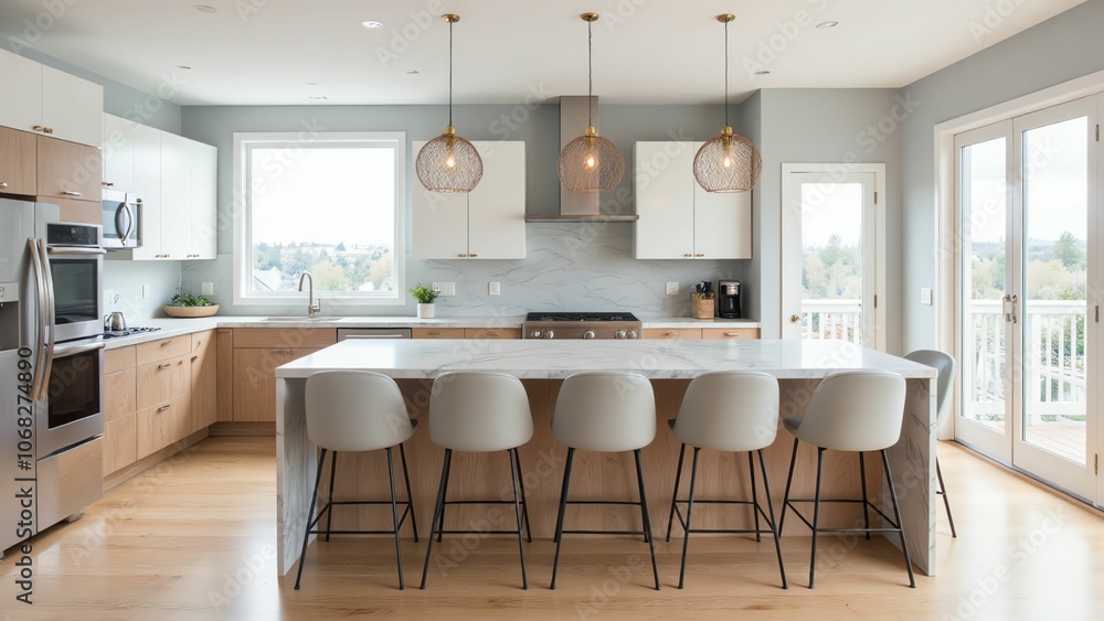 Stylish and Functional Kitchen Design with Warm Wood Tones and Pendant Lighting Stylish and Functional Kitchen Design with Warm Wood Tones and Pendant Lighting