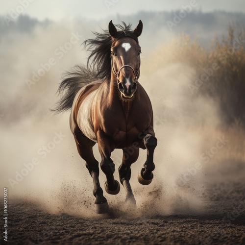 A stunning horse gallops freely through the wild.