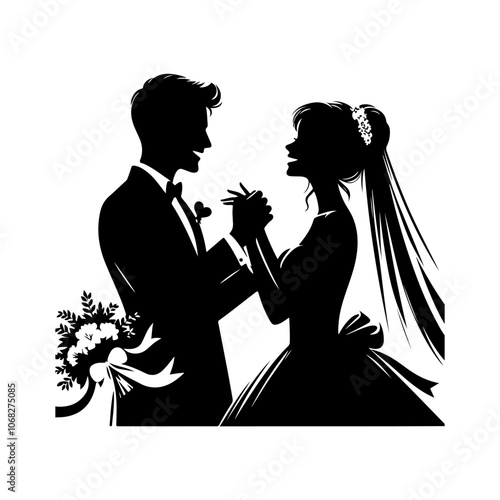 Married couple celebrating silhouette vector. Wedding couple. Bride and groom silhouette illustration