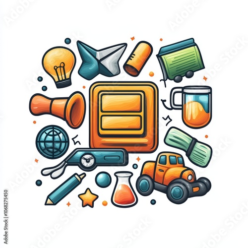 Wallpaper Mural A colorful collection of imaginative icons representing creativity and innovation, isolated on white background. Torontodigital.ca