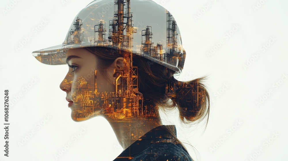 Woman in Hard Hat with Industrial Background Woman in Hard Hat with Industrial Background