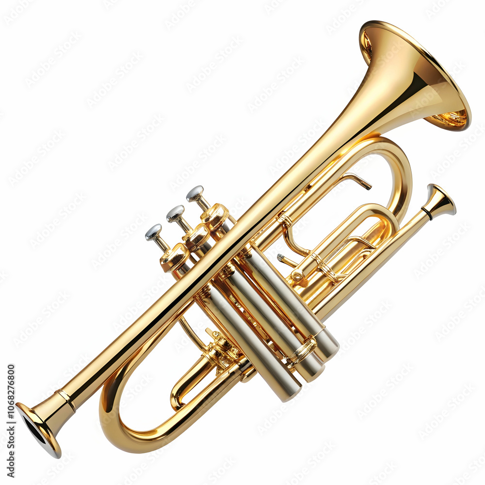 A trumpet showcased against a white background A trumpet showcased against a white background