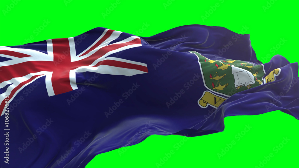 Fototapeta premium Virgin Islands UK flag - 3D realistic waving flag on green screen background for chroma key