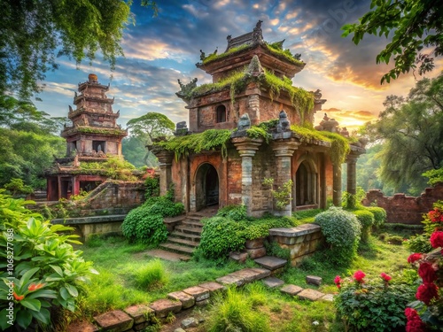 Wallpaper Mural Captivating Double Exposure Photography of Go Tao Ancient Temple Ruins in Long An, Vietnam Blending Nature’s Beauty with Historical Architecture for Stunning Visual Impact Torontodigital.ca