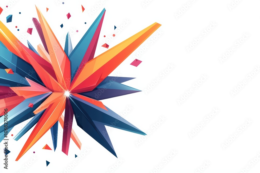Colorful abstract design with sharp angles and shapes on a white isolated background. Colorful abstract design with sharp angles and shapes on a white isolated background.