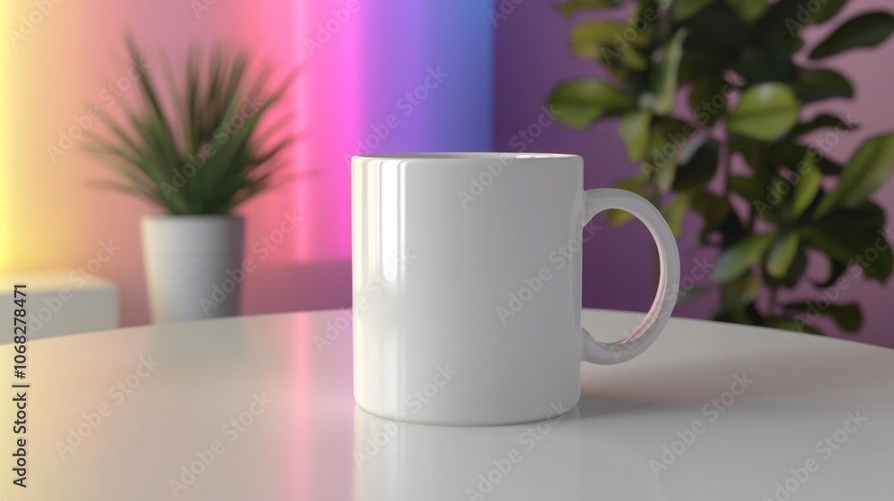 White Coffee Mug Mockup on White Table with Blurred Background White Coffee Mug Mockup on White Table with Blurred Background