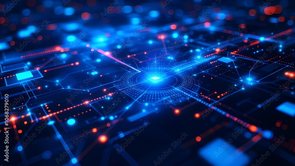 Glowing sparkling neon blue lights network and connection blue technology interconnected background wallpaper style digital art Glowing sparkling neon blue lights network and connection blue technology interconnected background wallpaper style digital art