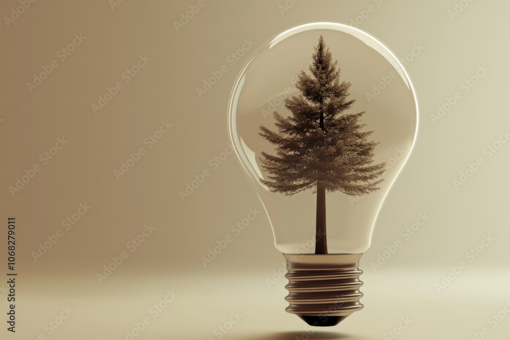 A light bulb encasing a tree symbolizes the fusion of nature and technology, promoting environmental awareness. A light bulb encasing a tree symbolizes the fusion of nature and technology, promoting environmental awareness.