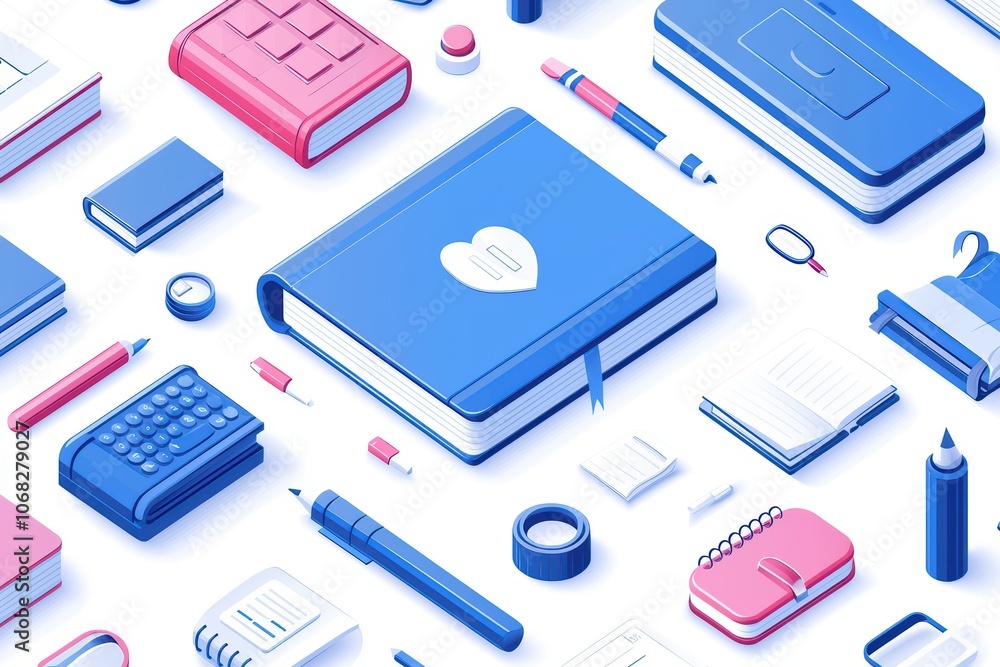 Colorful stationery collection, white isolate background Colorful stationery collection, white isolate background