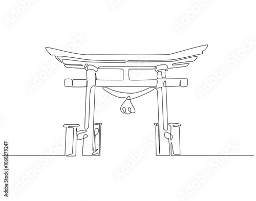 Continuous one line drawing of japan gate. One line drawing illustration of torii. Japan architecture, shinto temple concept single line. Editable outline