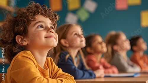 Children attentively listening in a classroom setting.