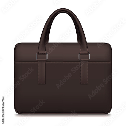 Brown leather briefcase business portfolio for document with handles realistic vector