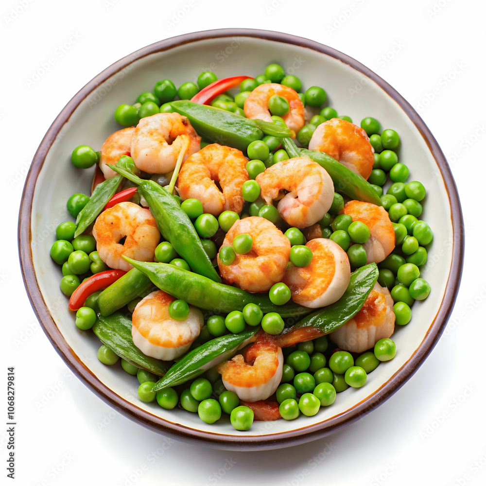 stir-fried-green-peas-with-shrimp-on-white-back-gr stir-fried-green-peas-with-shrimp-on-white-back-gr