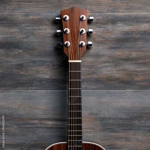 Acoustic Guitar on Wooden Floor Background: Aesthetic Strings and Wood Vibes photo