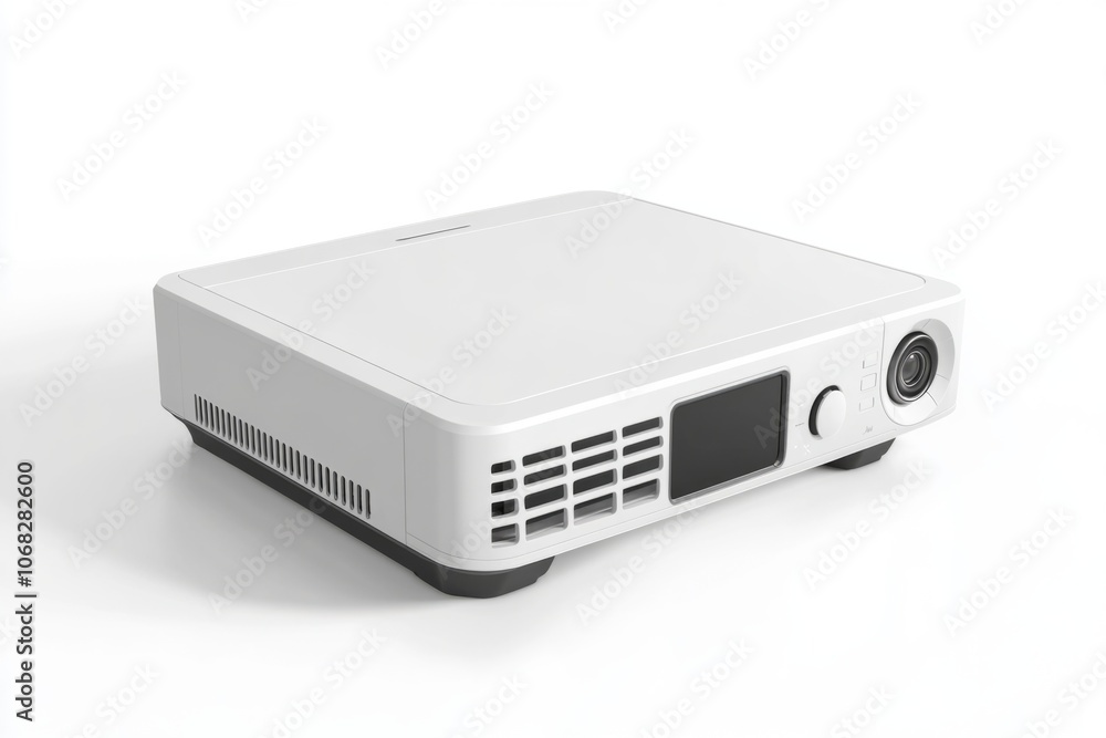 A sleek and modern white projector design. Perfect for home theaters or presentations. Compact size makes it easy to transport. Enjoy high-quality image projections. Generative AI A sleek and modern white projector design. Perfect for home theaters or presentations. Compact size makes it easy to transport. Enjoy high-quality image projections. Generative AI