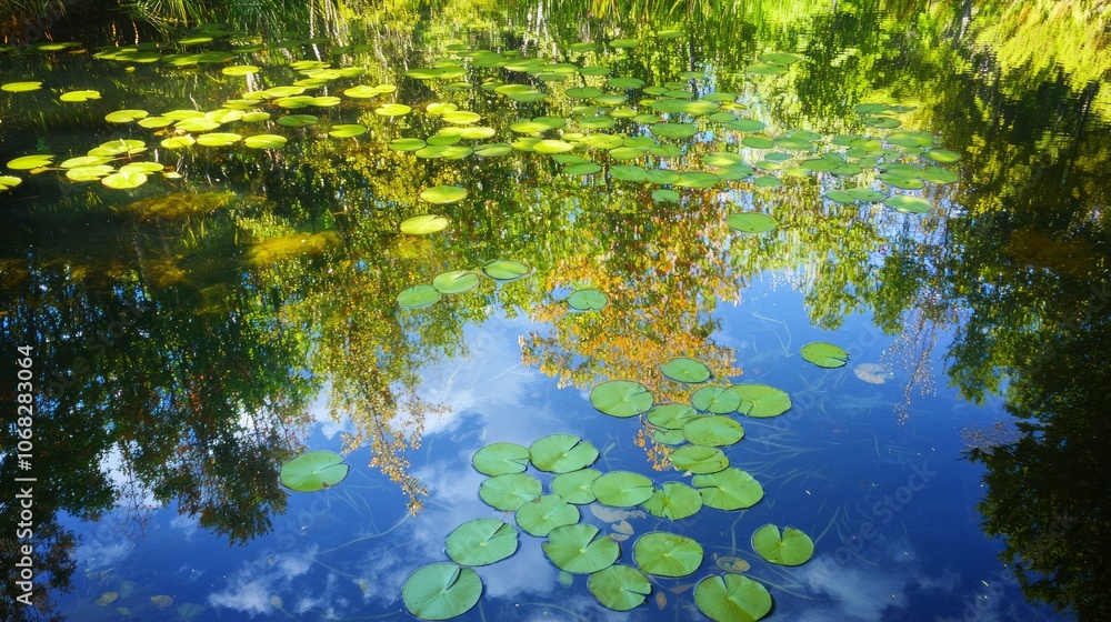 Serene Forest Pond with Vibrant Reflections and Lily Pads - Ultra-Detailed Nature Landscape Photography Serene Forest Pond with Vibrant Reflections and Lily Pads - Ultra-Detailed Nature Landscape Photography