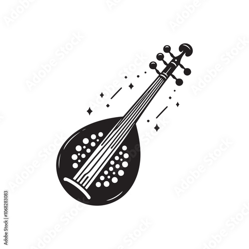 Saz Silhouette - Minimalist Saz Illustration - Vector Of Saz.