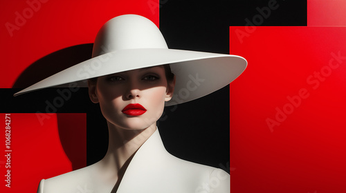 Wallpaper Mural Portrait of Person in White Hat Against Red and Black Background Torontodigital.ca