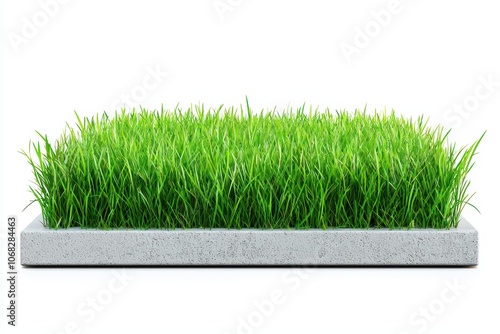 Vibrant green artificial grass on a concrete base, showcasing realistic textures, perfect for landscaping projects. photo